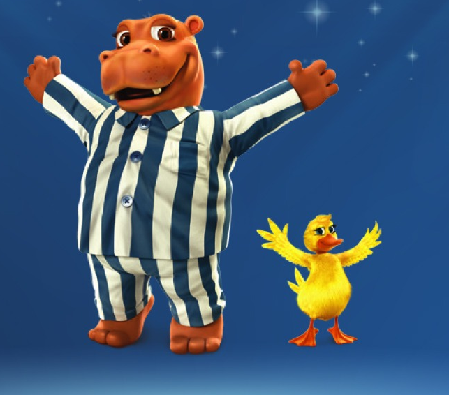 Silentnight hippo and duck mascots